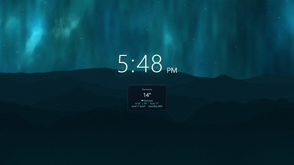 Ocean: slow teal colour waves with the weather and a clock