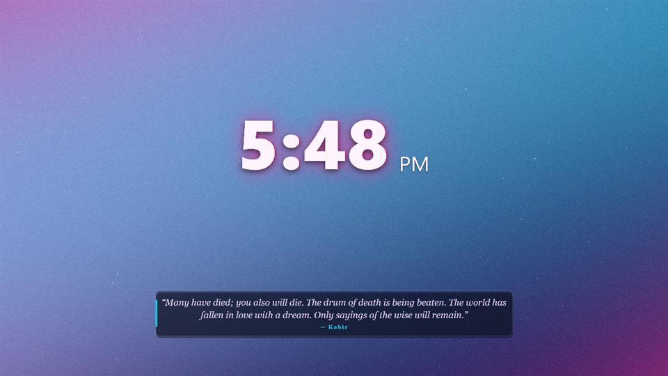 Synthwave: magenta-to-cyan gradient with grain and a bold clock